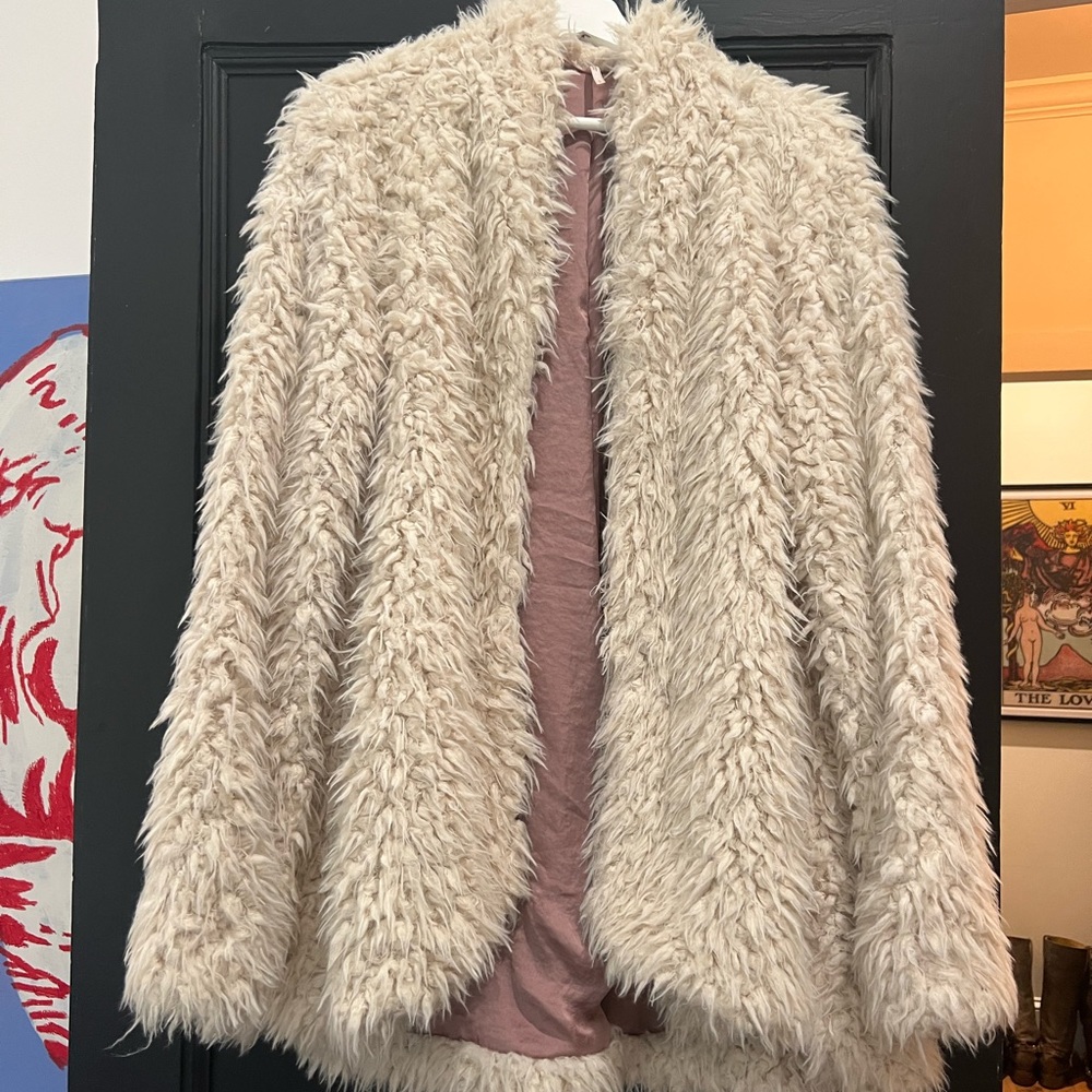 Free People Faux Fur Jacket Cream Size L